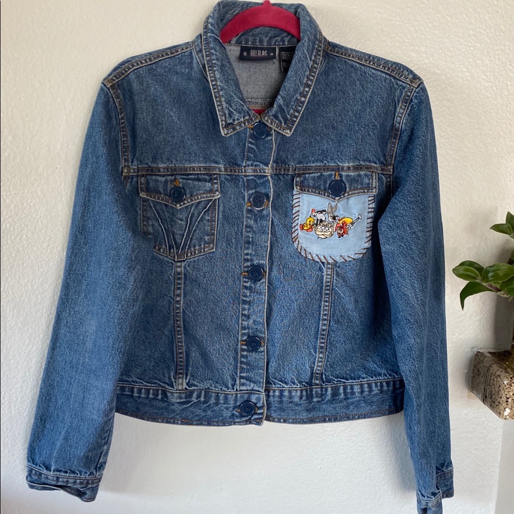 Warners Bros Custom Patched Blue Crop Denim Jacket